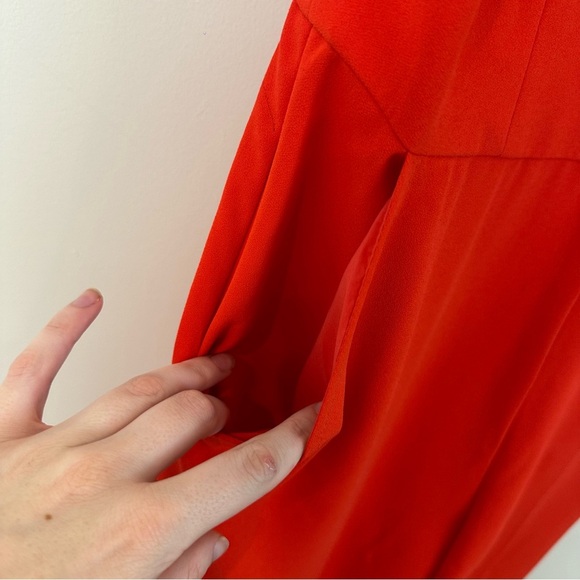 NWT Trina Turk Wide Leg Jumpsuit Poppy Red 8 Strappy V Neck Satin Trim Pockets - Picture 5 of 6